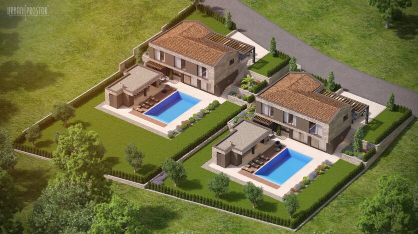 Istria, Croatia, village Rakotule, building plot with permit for villa