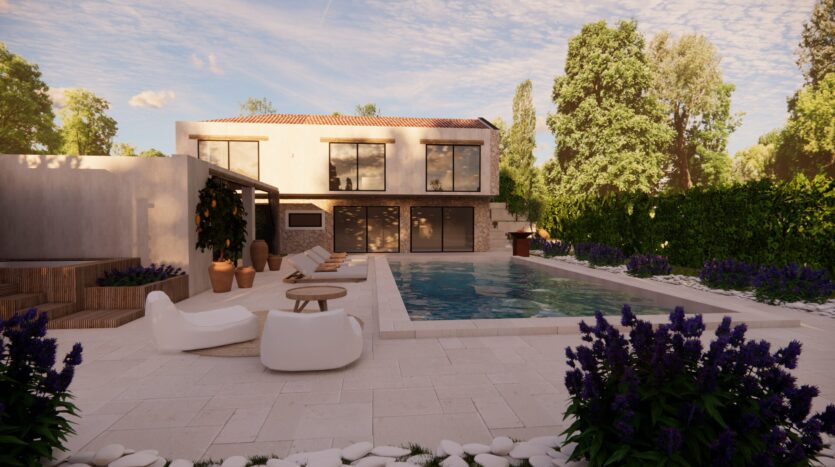 Istria, Croatia, village Rakotule, building plot with permit for villa with pool